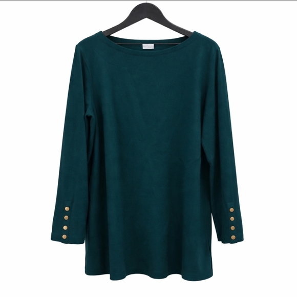 Chicos Dark Green Boat Neck Tunic Style Sweater Sz 3 (XL) - Picture 1 of 8